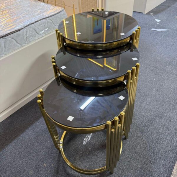 Nesting stool marble black gold round