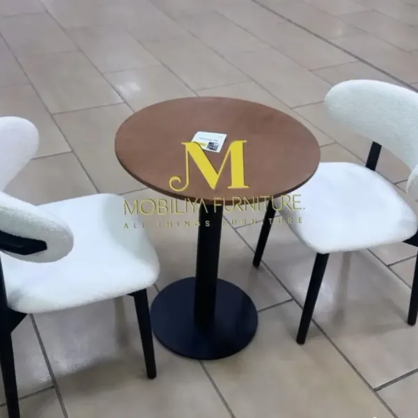 2 seater Wooden Round table with White Chairs