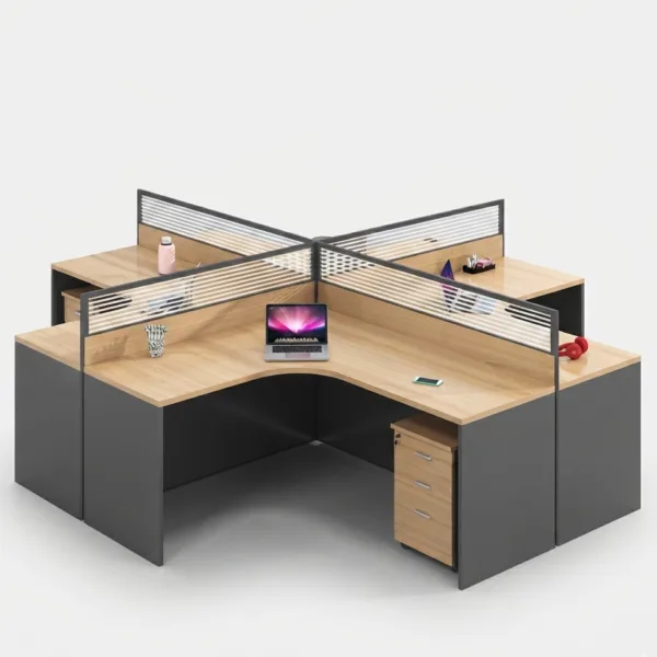 4way Lshape Workstation with Moveable Drawers-Brown