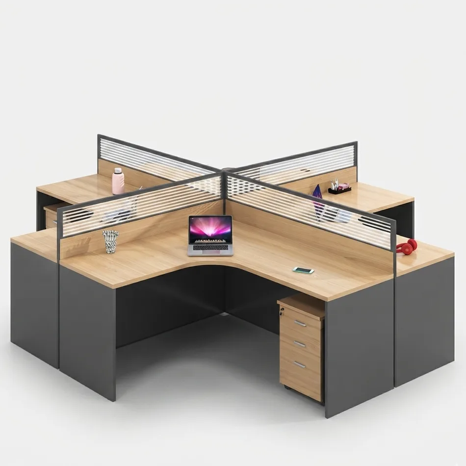 4way Lshape Workstation with Moveable Drawers-Brown