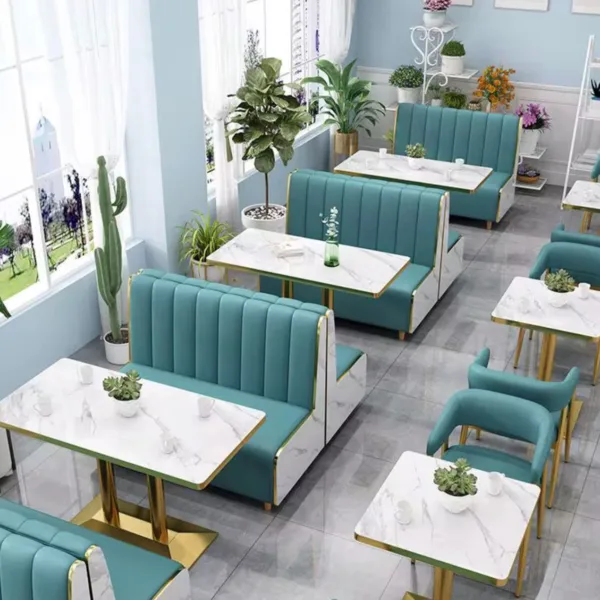 PU Leather Wooden with Gold Edge Banding Sectional Seating (Sofa) Restaurant Furniture