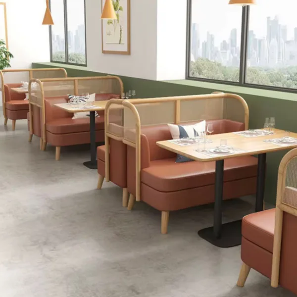 U-Shape Modern Luxury Rattan Booth Sofa with Pu Leather Restaurant Furniture