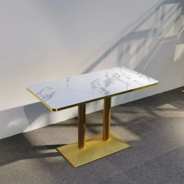 Rectangular Restaurant Table with Gold Legs and Marble/Ceramic Tile Top
