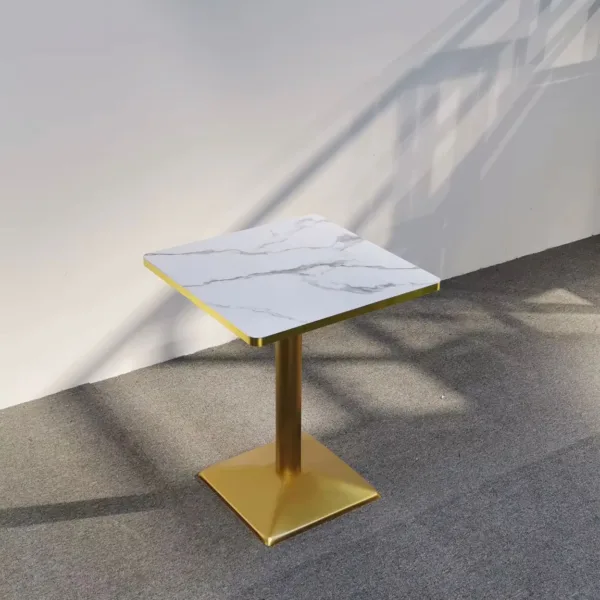Square Restaurant Table with Gold Legs and Marble/Ceramic Tile Top