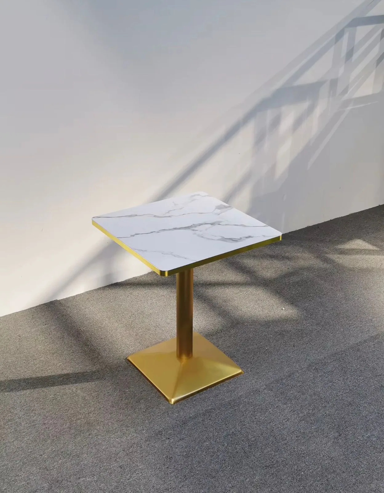 Square Restaurant Table with Gold Legs and Marble/Ceramic Tile Top