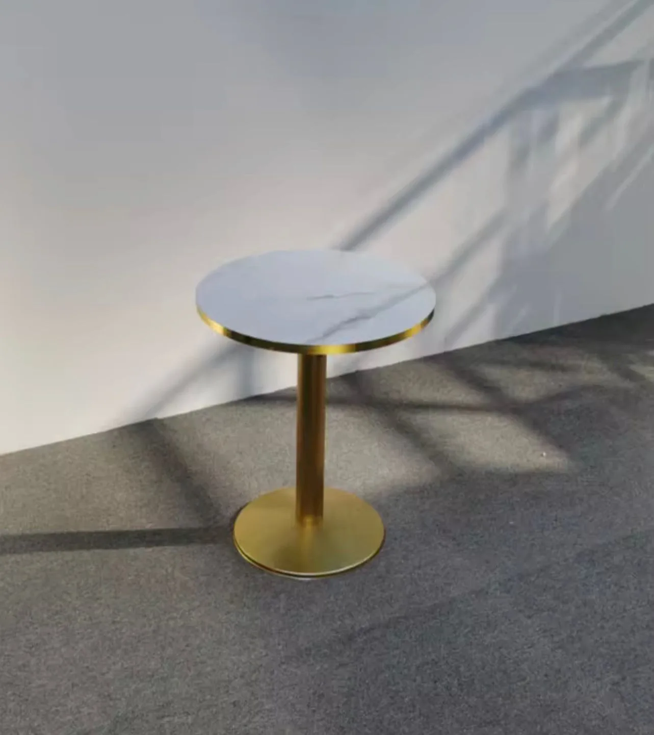 Circular Restaurant Table with Gold Legs and Marble/Ceramic Tile Top