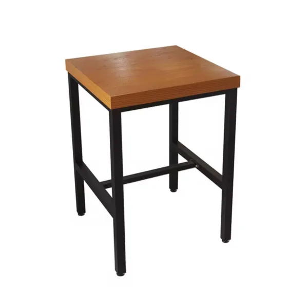 Square Restaurant High Table with Steel Legs and Wooden Top