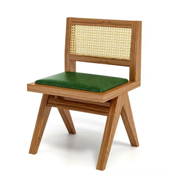 Solid wood Restaurant Chair with out Arms Pu Leather Seat and Rattan Back