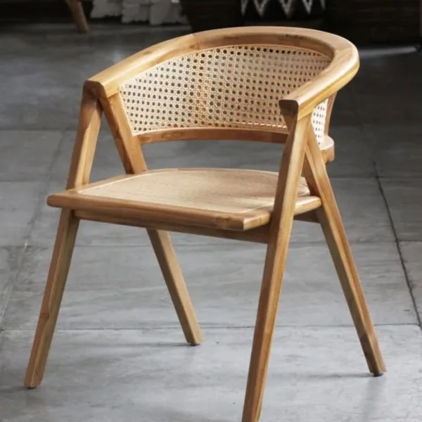 Solid wood Restaurant Chair with Arms,Pu Leather Seat and Rattan Back