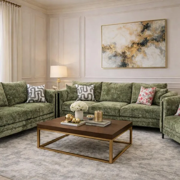 Ventura 6-Seater Sofa Set in Kenya – Luxury Velvet Sofa with Mahogany Legs